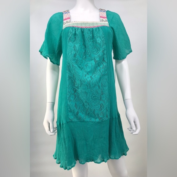 Flying Tomato Turquoise Crinkle Cotton Boho Dress - Picture 1 of 13
